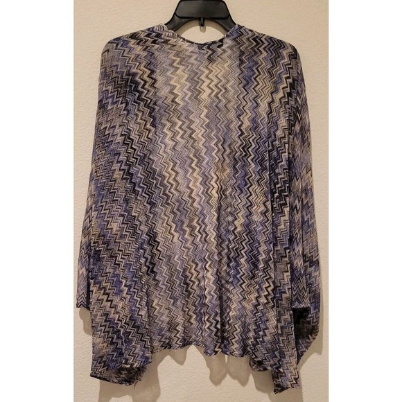 Steve Madden Women's Open Cardigan Kimono Chevron Gray Blue Metallic Gold OS - Picture 2 of 6